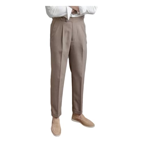Men's Classic Pleated Dress Pants High-Waist Linen Blend Formal Business Slacks Light Breathable Casual for Summer