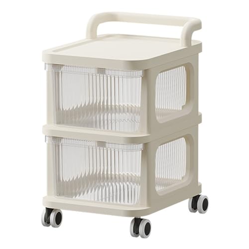 Carrito de almacenamiento rodante con cajones transparentes y 4 ruedas, ideal para la organización del hogar y la oficina, color beige, 2 capas