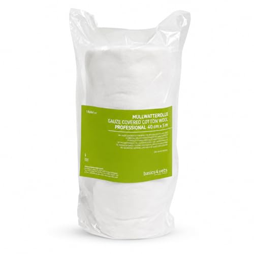 Basics4vets Mullwatterolle | 40 cm x 5 m | Verbandwatte mit Gaze/Netz speziell für Pferde | 100 % Baumwolle