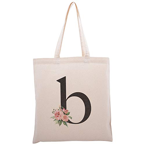 Personalized Floral Initial Cotton Canvas Tote Bag for Events Bachelorette Party Baby Shower