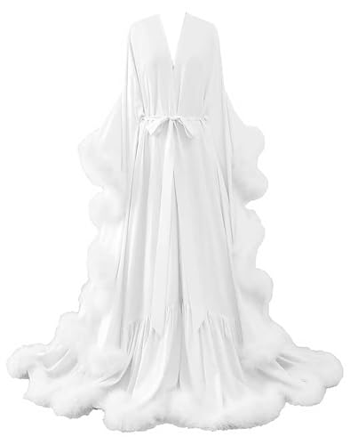 yinyyinhs Womens Sexy Feather Bridal Robes Silk Satin Long Nightgown Bathrobe Sleepwear Maternity Robe for Photoshoot