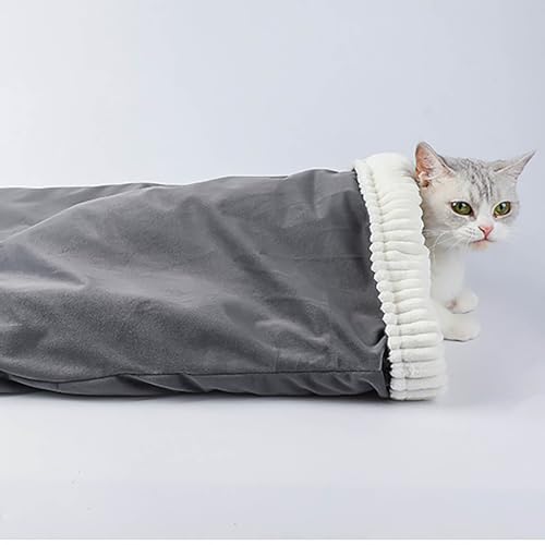 Katzen Schlafsack,Haustiernest Für Katzen Und Hunde | Plüsch Schlafsack Zum Kuscheln Verstecken Indoor Winter Zuhause (Grau)