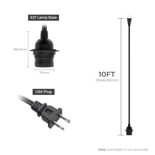 FIRMERST 10 FT Hanging Lantern Pendant Light Cord with E26/E27 Socket, IP44 Waterproof, Ideal for Indoor/Outdoor Use