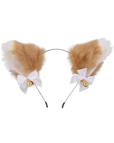 HUVZOR Orejas Lobo Hecha a Mano Orejas de Gato Animales, Diadema Hecha A Mano De Piel Sintética con Orejas De Lobo De Zorro para Halloween, Navidad, Cosplay, Fiesta, Accesorios De Disfraz