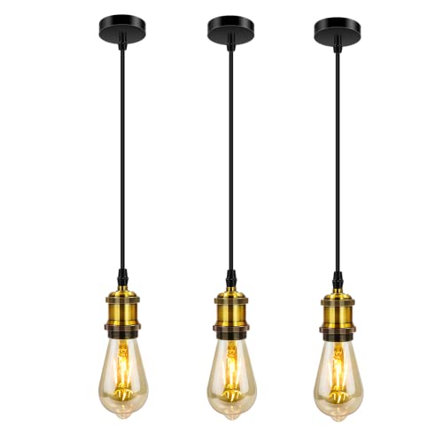 Biqing 3pièces Industriel Suspension en métal, Luminaire Rétro Suspendue Douille de lampe E27 avec Réglable câble Éclairage de Plafond pour Restaurant...