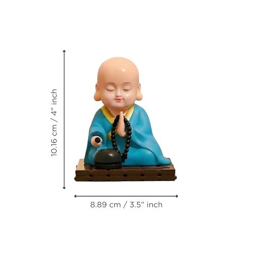Image of eCraftIndia Little Cute Buddha Monk Feng Shui Showpiece for Home Decor Office Car Dashboard | Moving Head and Hand Monk Buddha Statue for Positive Energy Money Luck Prosperity Gift (Plastic, Blue)