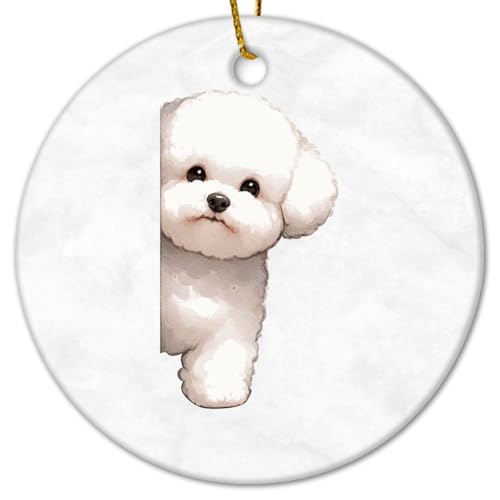 Bichon Frise Dog Peeking Corner Ornamenti natalizi in ceramica ricordo di Natale per gli amanti degli animali domestici ornamento vintage per decorare la casa di Natale 7,6 cm