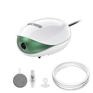 NICREW Ossigenatore per Acquario con Singola Uscita Fino a 100L, Areatore Acquario Ultra-silenziosa