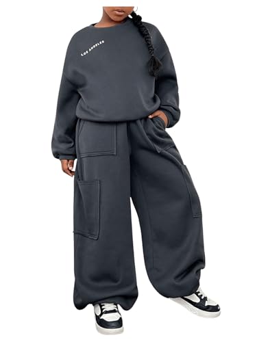 Girl's 2 Piece Outfits Crewneck Long Sleeve Sweatshirt and Baggy Sweatpants Set Sweatsuits