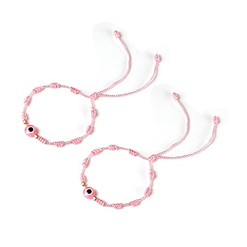 Caiyao 2Pcs Evil Eye Love Knot Bracelet Handmade Woven Adjustable Multicolor Red Black Pink String Evil Eye Fate Knot Bracelet Good Luck Kabbalah Amulet Mal De Ojo Protection Bracelet for Women Men