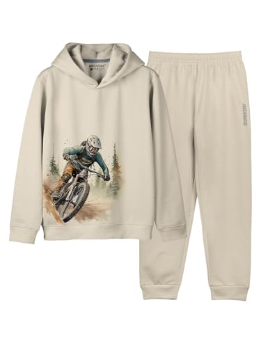 Image of HELLCAT Printed Cotton Blend Hoodie T-shirt and Jogger Trackpant Clothing Set for Boys.