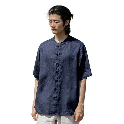 Chemise en lin homme rétro boutons chinois aux finitions artisanales haut de gamme