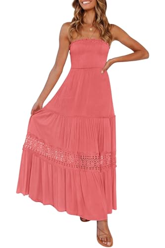 Image of ZESICA Women's 2026 Summer Boho Maxi Dresses Strapless Off Shoulder Lace Flowy A Line Beach Vacation Long Sundress