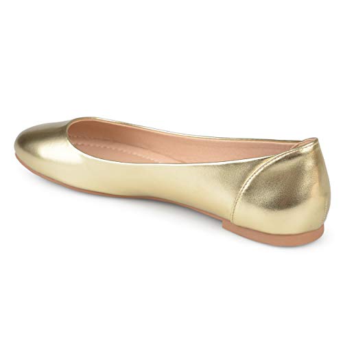 Brinley Co. Womens Comfort Sole Faux Leather Round Toe Flats Gold, 8.5 Regular US2
