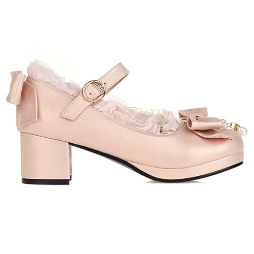 Women's Lolita Bowknot Mary Jane Pumps Shoes Round Toe Comfortable Low Heels Kawaii Girls Dress Shoe2