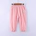 Girls Summer Long Pants Cotton Linen Straight Cuffs Elastic Waist Ankle Length Trousers Teen Kids (Pink, 9-10 Years)