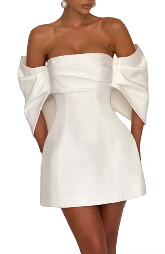 Short Wedding Dresses for Bride Women's Strapless Satin Bridal Shower Dress Mini Cocktail Gown