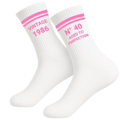 PIujsym Geschenk 40 Geburtstag Frauen Set - Vintage 1986 Baumwolle Socken Eu. 36-44 & Schlüsselanhänger & Geschenktüte Set - Lustige Geschenke zum 40 Geburtstag Frau für 40. Geburtstag Frauen