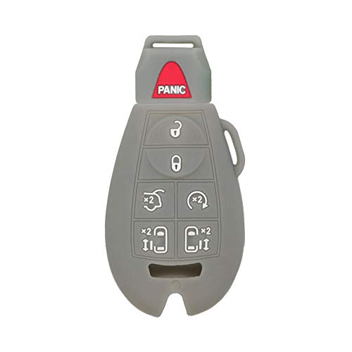 SEGADEN Capa protetora de silicone com suporte de capa compatível com JEEP CHRYSLER DODGE 7 botões Smart Remote Key Fob CV4758 Cinza
