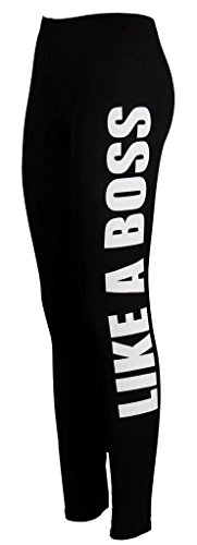 Crazy Girls Womens Work Out Like A Boss Print Side Text Stretchy Leggings Trousers
