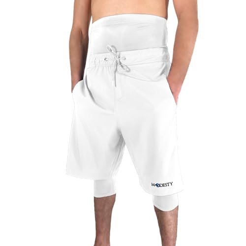 Modesty - Short de Bain Homme S White | Maillot Islamique, awrah Couverte, Short Musulman Plage et Piscine, Natation, Surf, Sport, séchage Rapide.