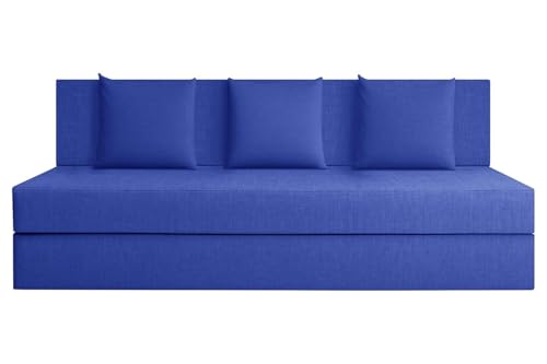 Image of Rosebell Three-Person Jute Sofa Cum Bed | Compact & Lightweight | Removable Washable Cover- Including 3 Cushion | 5x6 Ft Size | Home or Office - Blue Color