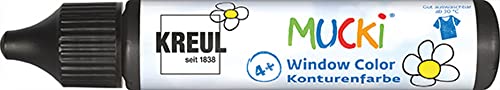 KREUL 24430 - Mucki Window Color, peinture contours noir, stylo 29 ml, peinture pour fenêtres à base d'eau, sans paraben, sans gluten, sans lactose, vegan, facile à peindre, lavable
