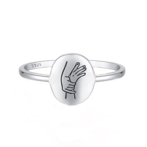 925 Sterling Silver Pinky Promise Ring for Women Mother Daughter Ring Friendship Ring Gifts for Bestie Signet Matching Rings for Couple Wedding Ring Dainty Jewelry Gifts for Her US Size 5-102