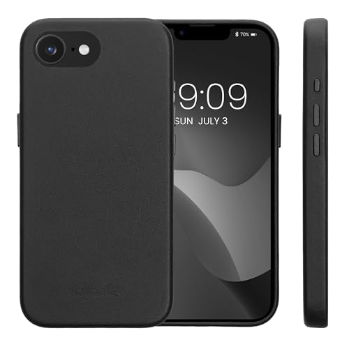Image of kalibri Case Compatible with Apple iPhone 17e / iPhone 16e - Case Smooth Genuine Leather Hard Case Anti Slip Cover - Black