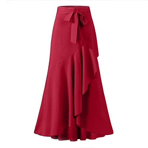 Women's High Waisted A-Line Midi Skirts Elegant Lace Up Long Skirt Casual Loose Irregular Hem Pleated Flowy Maxi Skirts3