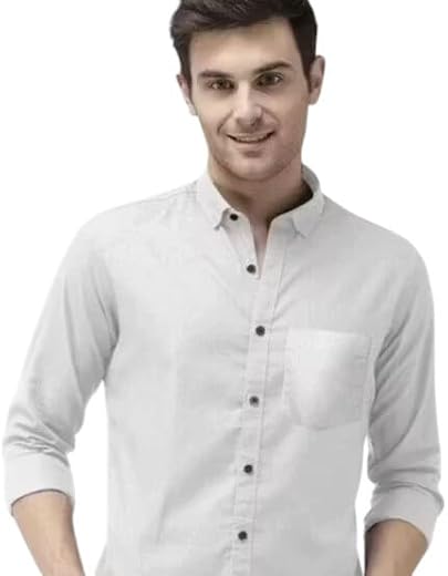 Men's Casual Shirt, White, Long Sleeve, Button Down, Chest Pocket