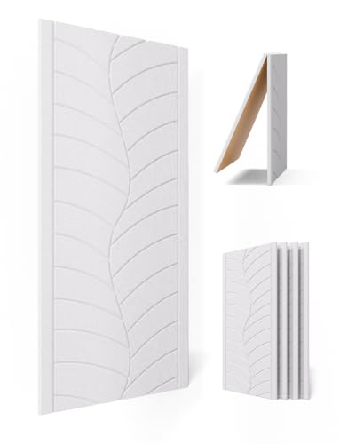 Image of Kuchoow Large Acoustic Panels Sound Absorbing Foam Wall Art Acoustical Treatments for Recording Studio, 4-Pack Self Adhesive White Decorative Leaf Textured Ceiling Tiles for Ceiling 47 inchx24 inchx0.4 inch