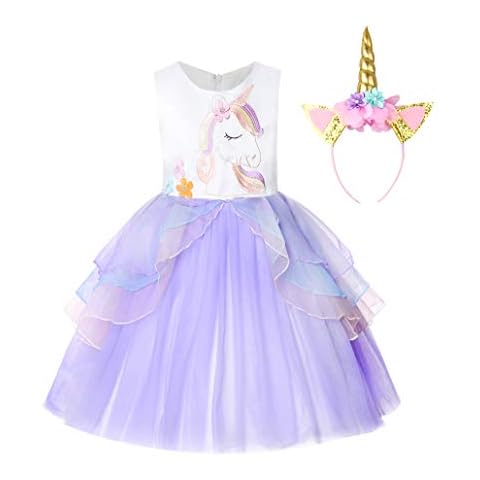 Umupi Girls Unicorn Costume Princess Tulle Birthday Party Dress (8 Years, Purple with Headband) Cover