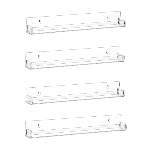 LikeU Nail Polish Rack Wall Mounted Shelf 4 Pack, Clear Acrylic Holder Organizer With Removable...