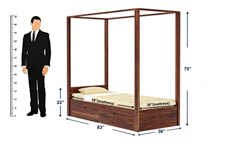Image of Solid Sheesham Wood Single Size Poster Bed 2 Drawer Storage for Bed Room Living Room Home Wooden Double Bed Palang Solid Wood Bedroom Furniture for Hotel (Honey Finish)