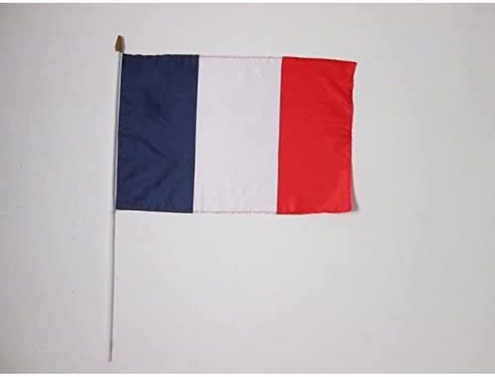 France Flag 12'' x 18'' white stick - French flags 30 x 45 cm - Banner 12x18 in with stick - AZ FLAG