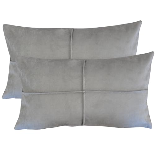 12x20 Faux Suede Lumbar Pillow Covers Set of 2 Light Grey Soft Le...