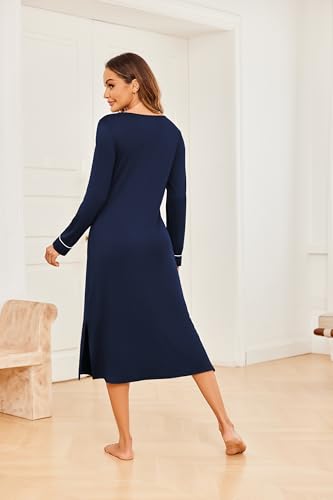Ekouaer Womens Nightgown Long Sleeve Nightgowns for Woman Sleep Dress Night Shirt Soft Full Length Sleepwear S-XXL4