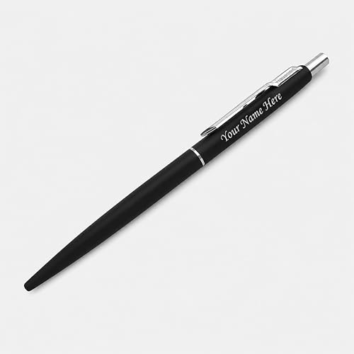 Image of SAVRI Personalized Parker Matte Black Ballpoint Pen | Customized Name Engraved Pen with Silver Clip | Smooth Blue Ink Writing | Ideal Gift for Birthdays, Anniversaries, Corporate Gifting