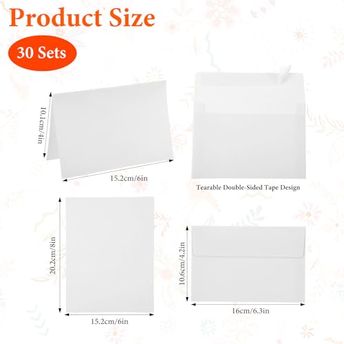Larrel 30 Stück Blanko-Aquarellkarten mit Umschlägen, 15,2 x 10,1 cm (Gefaltet) Klappkarten blanko mit Umschlägen Faltbare Aquarellpostkarten für Grußkarten, Geburtstage, Hochzeitseinladungen