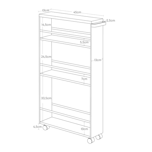 Yamazaki 3628 TOWER Slim Trolley with Grip, black, Steel/Wood, Minimalist, 13 x 47.5 x 80.5 cm