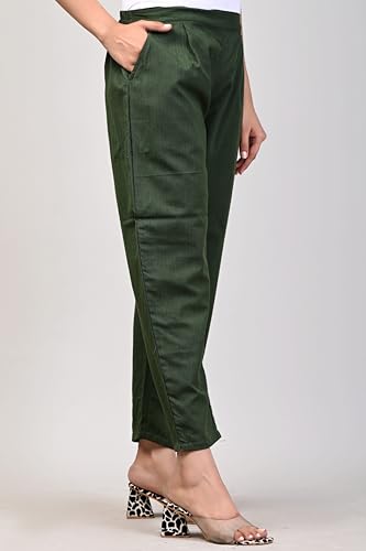 Image of Women Elastic Waist Regular Fit Casual Cotton Trouser Pants
