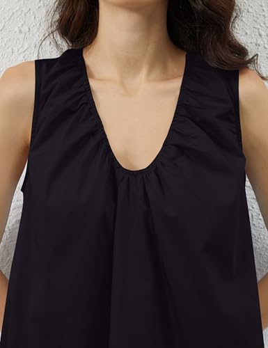 Women's Sleeveless Babydoll Tank Mini Dress Scoop Neck Ruched Bubble Dress with Pockets Short Summer Party Dresses4