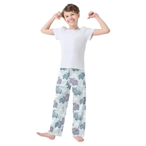 ALAZA Cute Rhinoceros Pajamas Bottoms with Pockets Comfy Pjs Sleepwear Elastic Waistband Pajamas Pants Lounge Pants for 6-14 Years2