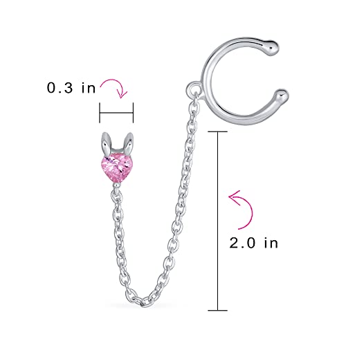 Helix Chain & Cable Ear Cuff Cartilage Earlobe Tiny Cz Pink Heart Earrings For Women.925 Sterling Silver #TOP3