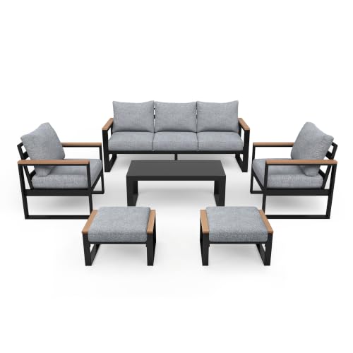 Image of Sundale Outdoor Aluminum Patio Furniture Set, 6 Piece Outdoor Conversation Sets with Coffee Table and 6 inch Thick Olefin Cushions, All Weather Outdoor Sectional Set for Deck, Lawn, Yard