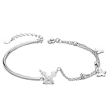 Conception Exquise: Ce bracelet jonc semi-ouvert présente un magnifique motif papillon orné cristaux brillants. La structure délicate combine un demi-cercle rigide avec une fine chaînette ajustable, créant un équilibre parfait entre solidité et légèreté.
