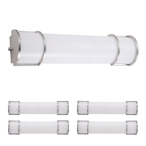 Image of ASD LED 24 inch Vanity Flush Mount Light Fixture, Linear Bathroom Lighting Bar | 3CCT, Dimmable, Energy Star, ETL Listed | 25W 1950LM 3000-5000K 120V | Long Bath Wall Sconce Over Mirror | Nickel, 4 Pack