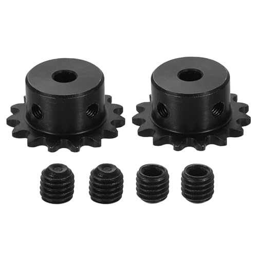 uxcell 2 Pcs #25 Chain Roller Sprocket 6mm Bore, 15 Tooth C45 Carbon Steel ANSI #25 Roller Sprocket Round Hole with Set Screws for ISO 04C Chain