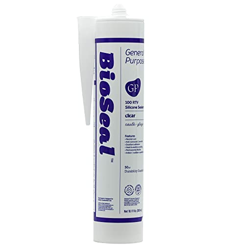 Image of Clear BioSeal Waterproof Caulk & Sealant 100% RTV Silicone Sealant, 10oz Cartridge, Low Odor & Won't Yellow Silicone Clear, (Pack of 10)